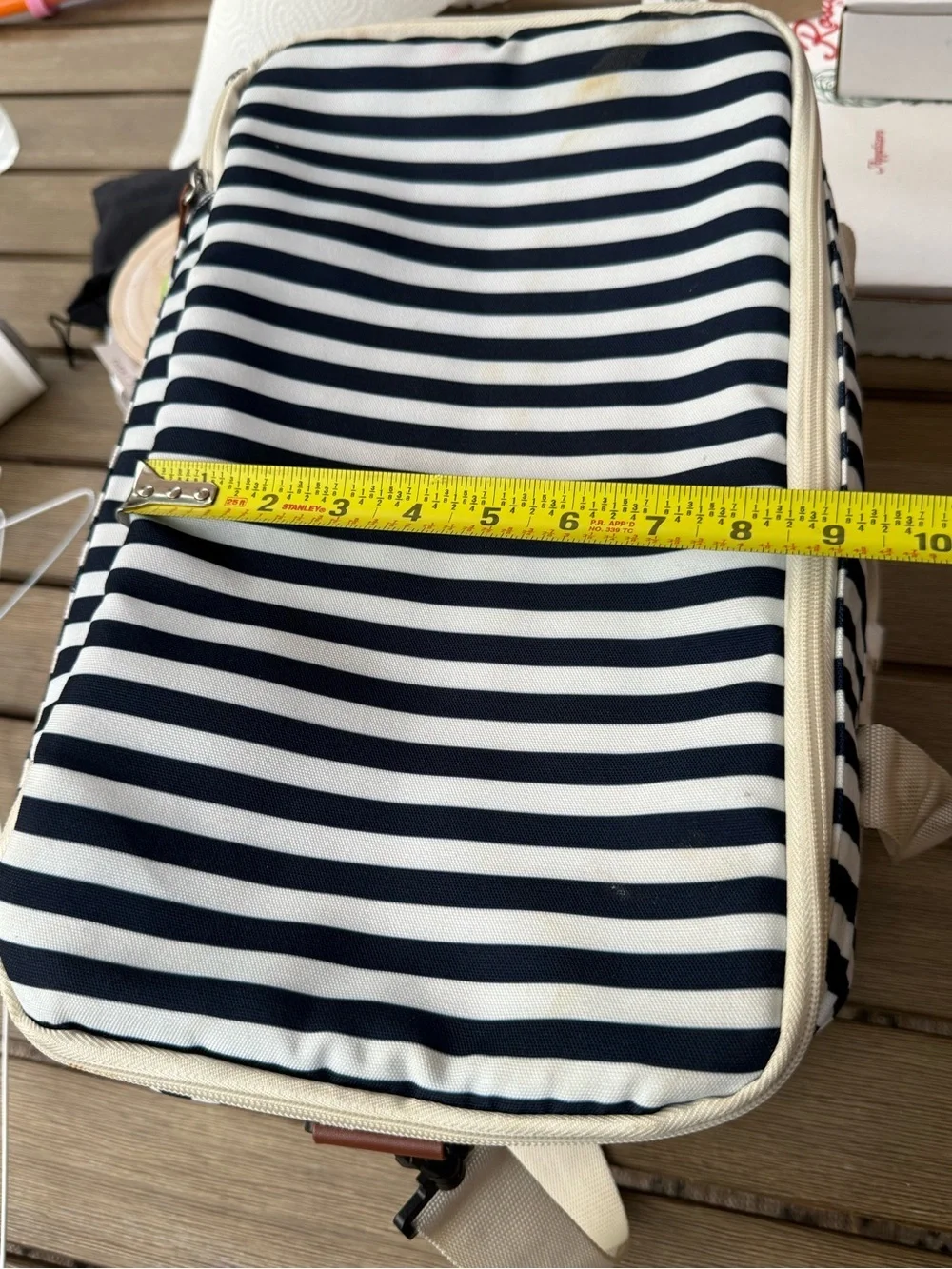 DSW Navy White Striped Insulated Cooler Tote Bag Beach Picnic Travel Lunch